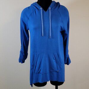 Tommy Hilfiger Sport Hooded Tunic Top Royal Blue Roll Tab Sleeve Women's Large
